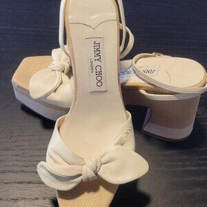 Jimmy Choo Ricia Leather & Raffia Platform Sandals